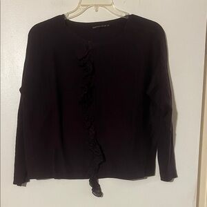 Matthildur deep purple round neck ribbed sweater with front ruffle detail